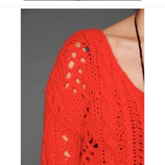 Free People Orange Red wildfire fluff knit sweater - Picture 3 of 8